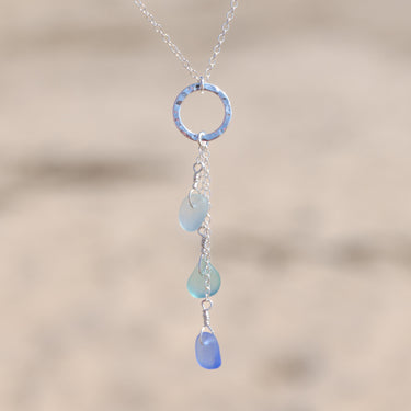 3 Charm Multicolor Sea Glass Circle Necklace
